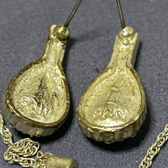 VINTAGE ROMAN TEAR DROP BLACK SILVER TONE PENDANT CHAIN NECKLACE & EARRING - Picture 5 of 5